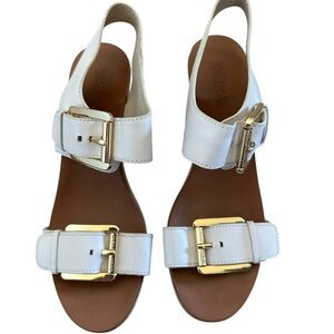 Michael Kors White Wedge Sandals with Gold Accents Size 6.5